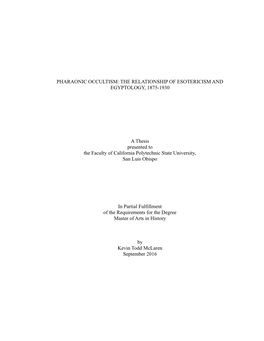 The Relationship of Esotericism and Egyptology, 1875-1930