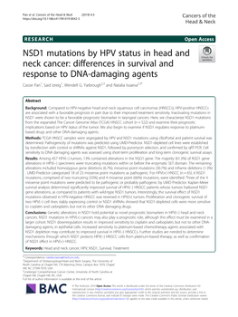 NSD1 Mutations by HPV Status in Head and Neck Cancer: Differences in Survival and Response to DNA-Damaging Agents Cassie Pan1, Said Izreig1, Wendell G