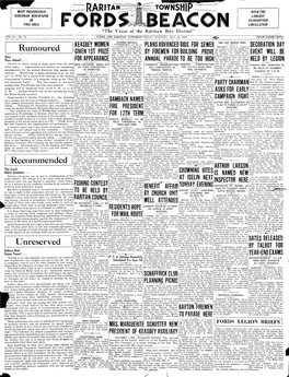 RARIT OWNSHIP with the SUBURBAN NEWSPAPER LARGEST in GUARANTEED THIS AREA CIRCULATION "The Voice of the Raritan Bay District" VOL