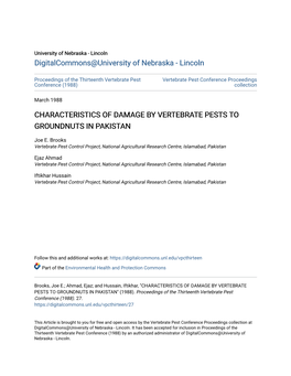 Characteristics of Damage by Vertebrate Pests to Groundnuts in Pakistan