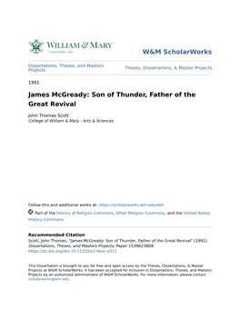 James Mcgready: Son of Thunder, Father of the Great Revival