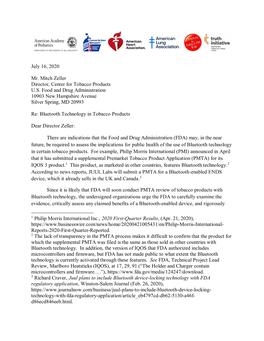 Letter to FDA on Bluetooth Technology in Tobacco Products