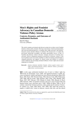 Men's Rights and Feminist Advocacy in Canadian Domestic Violence Policy