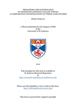 Preachers and Governance in Fifteenth-Century Italian Towns: a Comparative Investigation of Three Case Studies