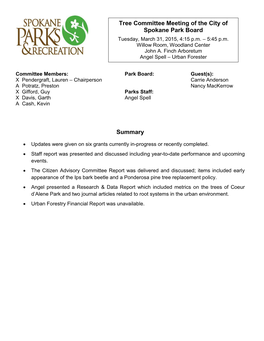 Spokane Park Board UFTC Meeting Minutes 3-31-15