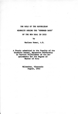 THE ROLE of the REPUBLICAN of the NEW DEAL in 1933 By
