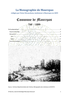 La Monographie De Maurepas Rédigée Par Victor Décaucheux, Instituteur À Maurepas En 1899