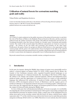 Utilisation of Natural Forests for Ecotourism: Matching Goals and Reality