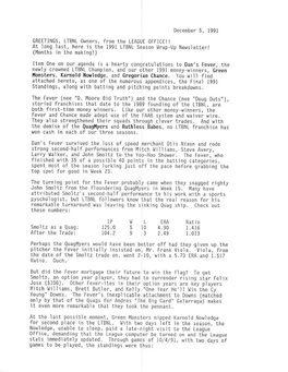 At Long Last, Here Is the 1991 LTBNL Season Wrap-Up Newsletter!