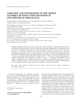 Variation and Integration of the Simple Mandibular Postcanine Dentition in Two Species of Phocid Seal