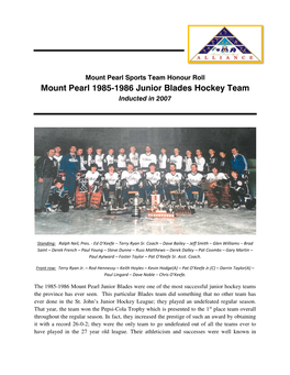 1986 Mount Pearl Junior Blades Hockey Team