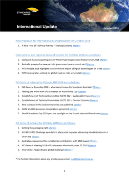 New Proposals for International Standardisation for October 2018 1