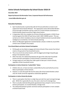 Active Schools Participation by School Cluster 2018-19
