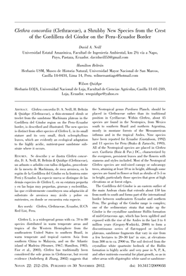 Clethra Concordia (Clethraceae), a Shrubby New Species from the Crest of the Cordillera Del Co´Ndor on the Peru–Ecuador Border