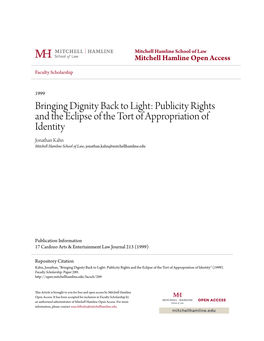 Bringing Dignity Back to Light: Publicity Rights and the Eclipse Of