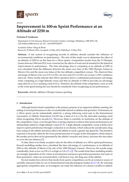 Improvement in 100-M Sprint Performance at an Altitude of 2250 M