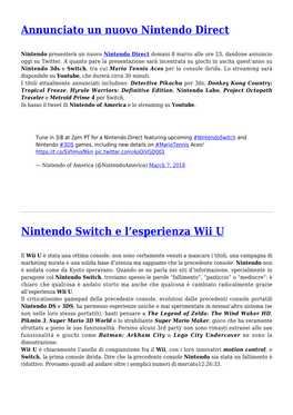 Annunciato Un Nuovo Nintendo Direct,Nintendo