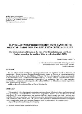 El Poblamiento Protohistórico En El Cantábrico Oriental: Datos Para Una Reflexión Crítica (1915-1975)