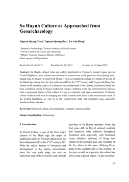 Sa Huynh Culture As Approached from Geoarchaeology