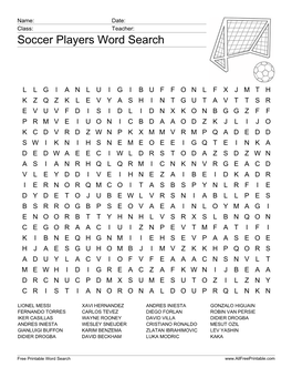 Soccer Players Word Search