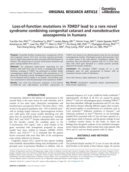 Loss-Of-Function Mutations in TDRD7 Lead to a Rare Novel Syndrome Combining Congenital Cataract and Nonobstructive Azoospermia in Humans