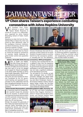 VP Chen Shares Taiwan's Experience Combating Coronavirus with Johns