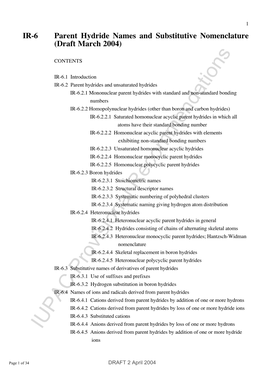 IR-6 Parent Hydride Names and Substitutive Nomenclature (Draft March 2004)