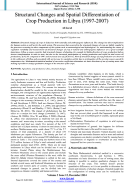 Structural Changes and Spatial Differentiation of Crop Production in Libya (1997-2007)