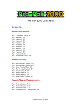 Pro-Pak 2000 Cue Sheet Acapellas