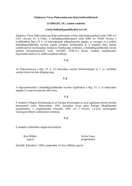 Zalakaros Város Önkormányzata Képviselőtestületének 23/2004