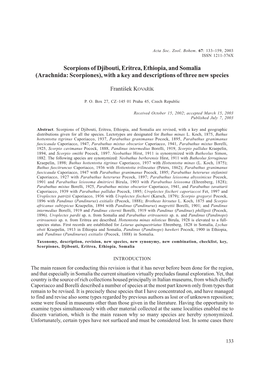 Scorpions of Djibouti, Eritrea, Ethiopia, and Somalia (Arachnida: Scorpiones), with a Key and Descriptions of Three New Species