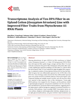 Transcriptome Analysis of Ten-DPA Fiber in an Upland Cotton (Gossypium Hirsutum) Line with Improved Fiber Traits from Phytochrome A1 Rnai Plants