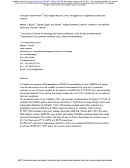 Evaluation of the Panbiotm Rapid Antigen Test for COVID-19 Diagnosis in Symptomatic Health Care Workers