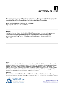 Trajectories to Community Engagement: Understanding Older People's Experiences of Engagement with Online and Local Communities