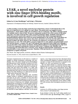 LYAR, a Novel Nucleolar Protein with Zinc Finger DNA-Binding Motifs, Is Involved in Cell Growth Regulation