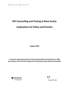 HIV Testing and Counselling in Nova Scotia: Implications for Policy and Practice