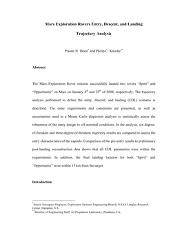 Mars Exploration Rovers Entry, Descent, and Landing Trajectory