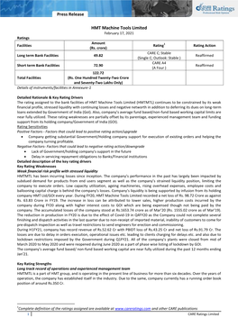 Press Release HMT Machine Tools Limited