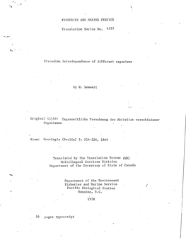 FISHERIES and MARINE SERVICE Circadian Interdependence Of