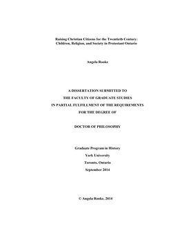 Raising Christian Citizens for the Twentieth Century: Children, Religion, and Society in Protestant Ontario