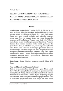 Abstrak Ada Beberapa Naskah Babad Cirebon Br 36, Br 75, Dan Br 107