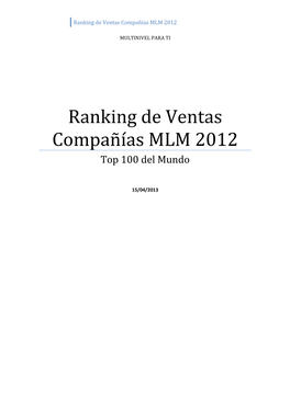 Ranking De Ventas Compañías MLM 2012