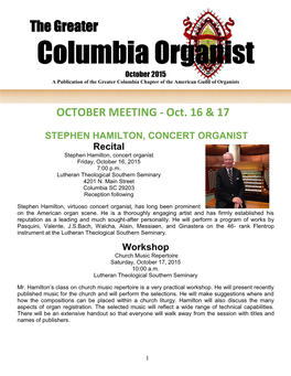 October 2015 a Publication of the Greater Columbia Chapter of the American Guild of Organists