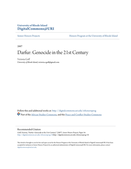Darfur: Genocide in the 21St Century Victoria Goff University of Rhode Island, Victoria.E.Goff@Gmail.Com