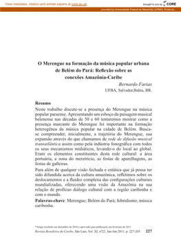 O Merengue Na Formação Da Música Popular Urbana De Belém Do Pará: Reflexão Sobre As Conexões Amazônia-Caribe”