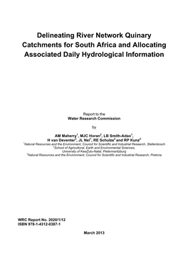 Delineating River Network Quinary Catchments for South Africa and Allocating Associated Daily Hydrological Information