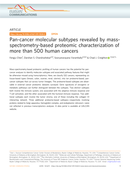 Pan-Cancer Molecular Subtypes Revealed by Mass-Spectrometry