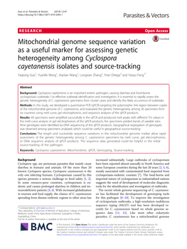 Cyclospora Cayetanensis Isolates and Source-Tracking Yaqiong Guo1, Yuanfei Wang1, Xiaolan Wang1, Longxian Zhang2, Ynes Ortega3 and Yaoyu Feng1*