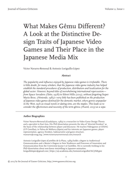 What Makes Gêmu Different? a Look at the Distinctive De- Sign Traits of Japanese Video Games and Their Place in the Japanese Media Mix