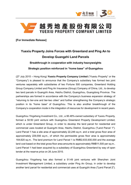 Yuexiu Property Joins Forces with Greenland and Ping an to Develop Guangzhi Land Parcels